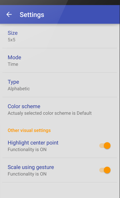 Settings screen