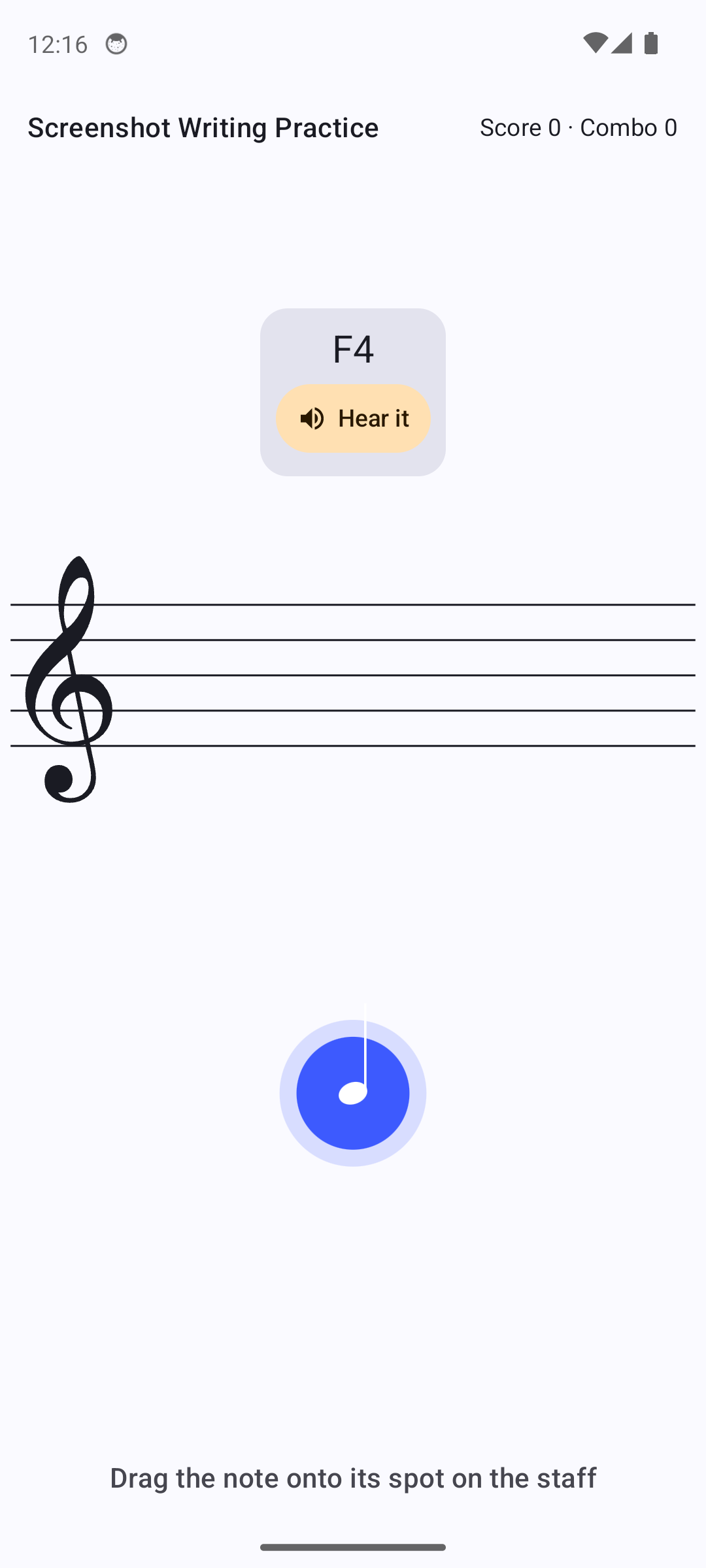 Writing mode: place the note on the staff